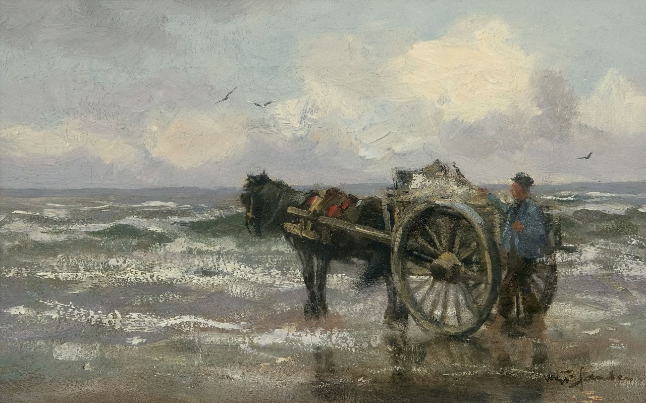 Jansen W.G.F.  | 'Willem' George Frederik Jansen | Paintings offered for sale | Shell fishing along the Dutch coast, oil on canvas 25.7 x 40.6 cm, signed l.r.