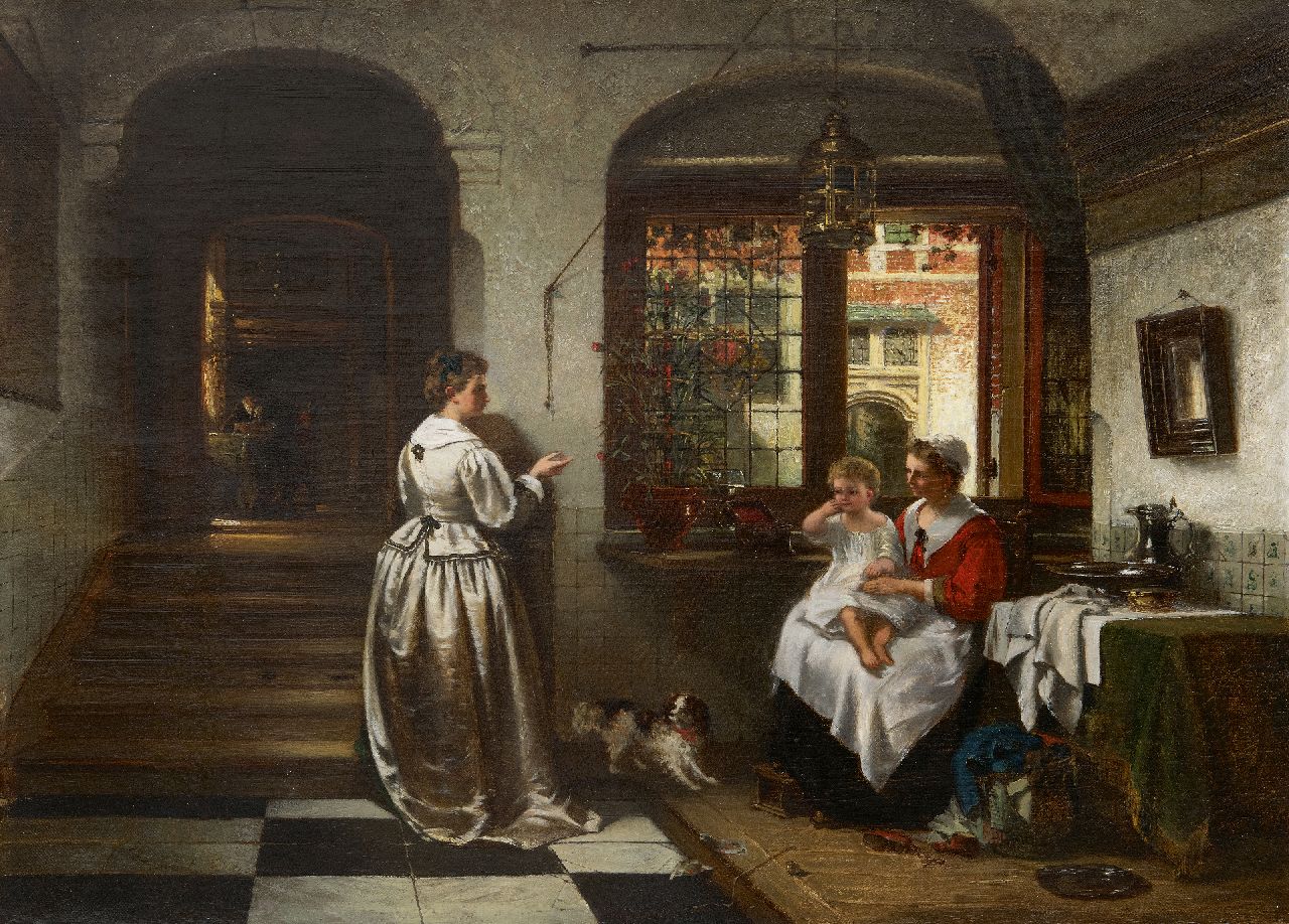 Stroebel J.A.B.  | Johannes Anthonie Balthasar Stroebel | Paintings offered for sale | A family in a 17th century Dutch interior, oil on canvas 46.2 x 61.6 cm, signed l.l.