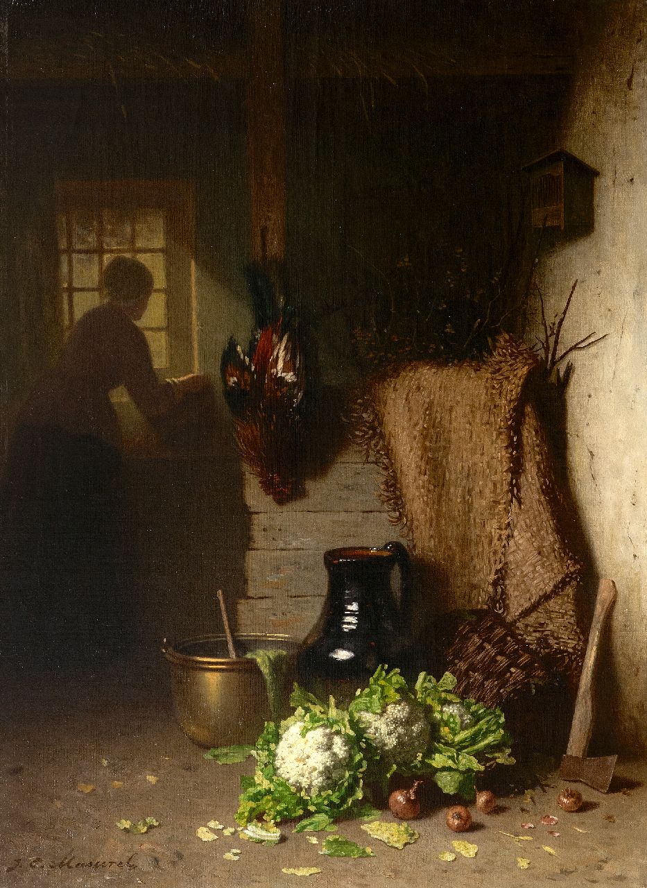 Johannes Masurel | A barn interior, oil on canvas, 56.2 x 41.7 cm, signed l.l. and without frame