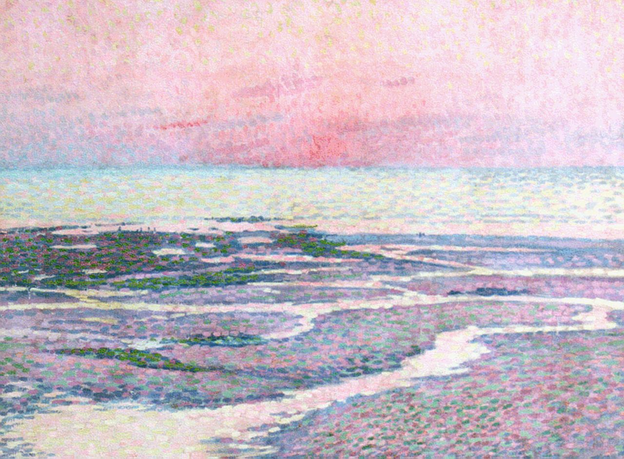 Rysselberghe Th. van | Théodore 'Théo' van Rysselberghe, Plage a marree basse (Ambleteuse) - (soir), oil on canvas 65.0 x 54.3 cm, signed l.r. with monogram and dated 1900