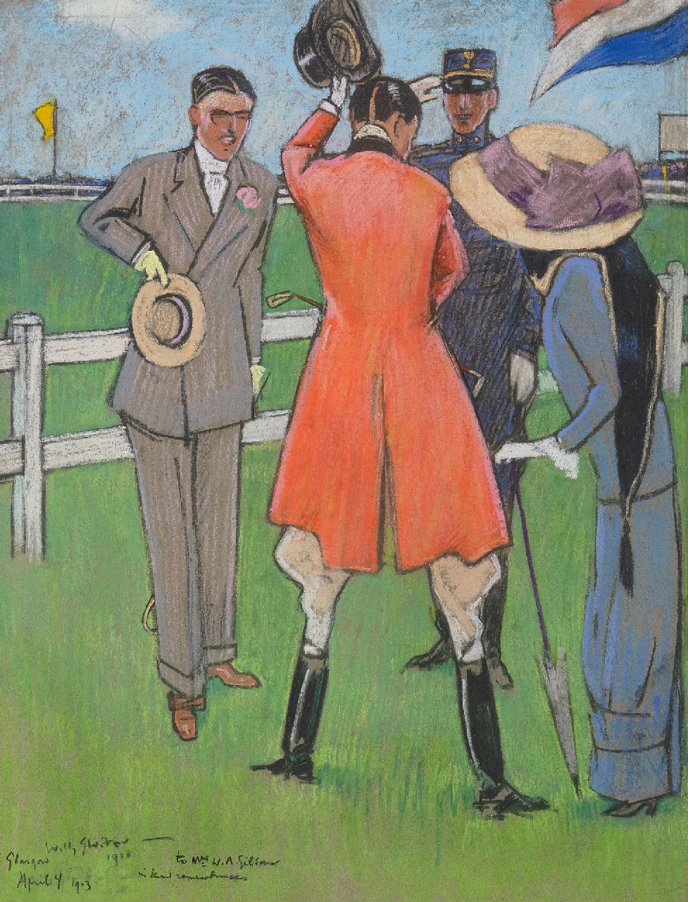Sluiter J.W.  | Jan Willem 'Willy' Sluiter, On the racecourse, pastel on paper 40.5 x 32.0 cm, signed l.l. and dated April 4 1911