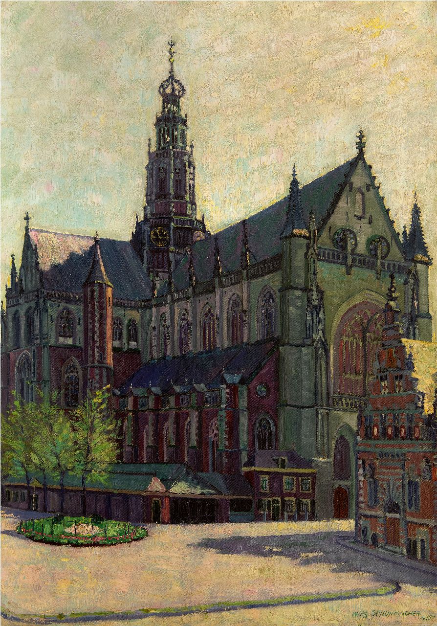 Schuhmacher W.G.C.  | Wijtze Gerrit Carel 'Wim' Schuhmacher | Paintings offered for sale | The Grote or St. Bavochurch in Haarlem, oil on canvas 82.5 x 57.4 cm, signed l.r. and dated 1915