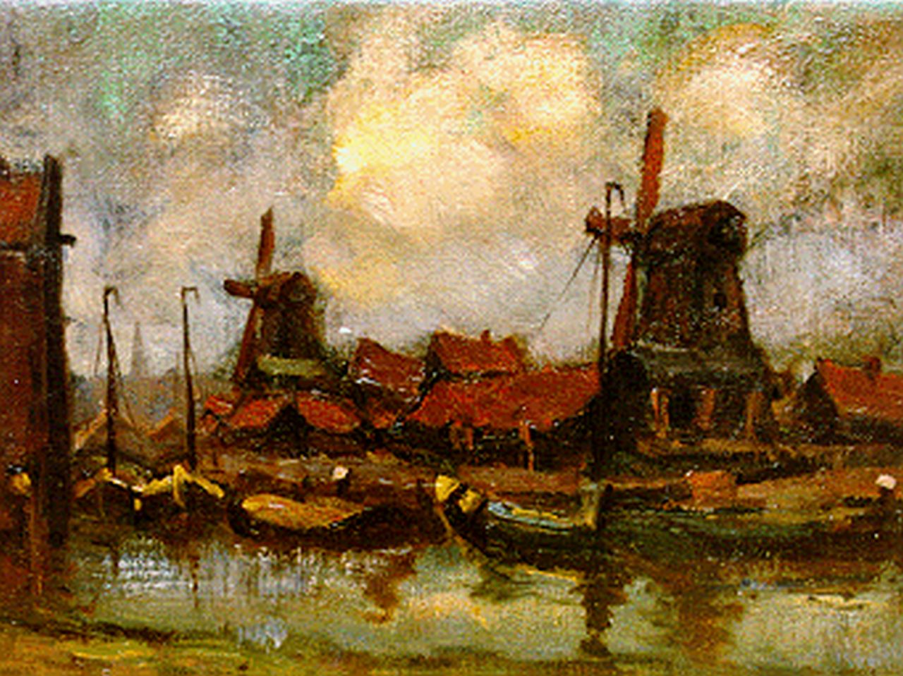 Mackenzie M.H.  | Marie Henri Mackenzie, A view of the windmill 'De Jager' 1930 'De Baarsjes',  Amsterdam, oil on canvas 24.2 x 30.2 cm, signed l.r.