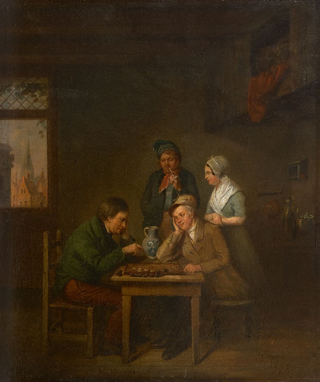 Akkersdijk J.  | Jacob Akkersdijk, The game of Checkers, oil on panel 41.6 x 34.7 cm, signed l.l. and dated 1842