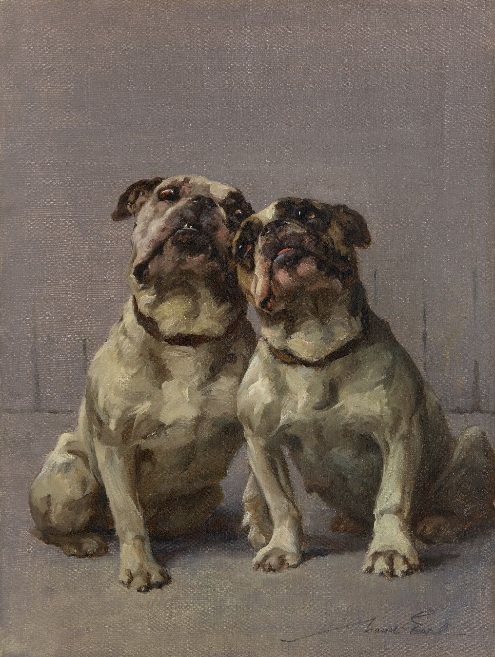 Earl M.A.  | 'Maud' Alice Earl | Paintings offered for sale | Bulldog buddies, oil on canvas 61.5 x 45.9 cm, signed l.r.