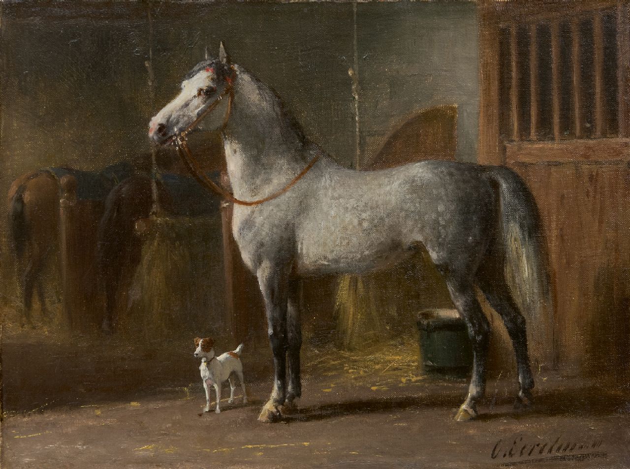 Eerelman O.  | Otto Eerelman, A grey in a stable, oil on canvas 25.2 x 31.2 cm, signed l.r.