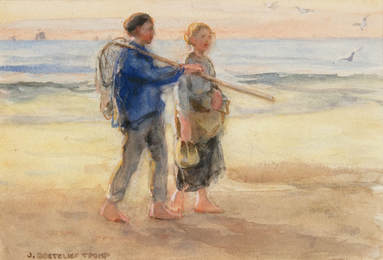 Zoetelief Tromp J.  | Johannes 'Jan' Zoetelief Tromp, Returning from fishing, watercolour on paper 18.6 x 26.3 cm, signed l.l.