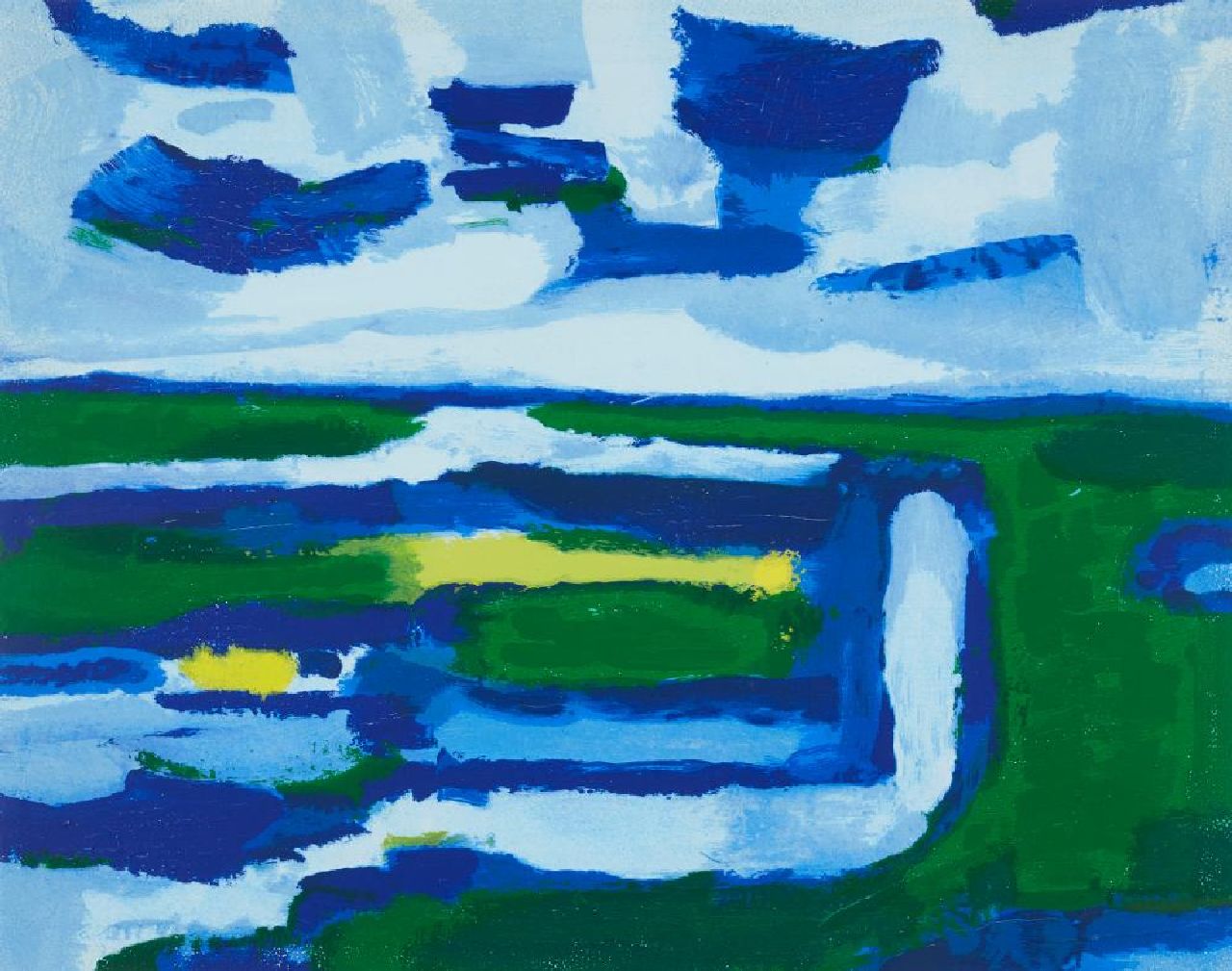 Benner G.  | Gerrit Benner, Landscape in Friesland, screenprint 41.8 x 52.8 cm, signed l.r. (in pencil) and executed ca. 1980