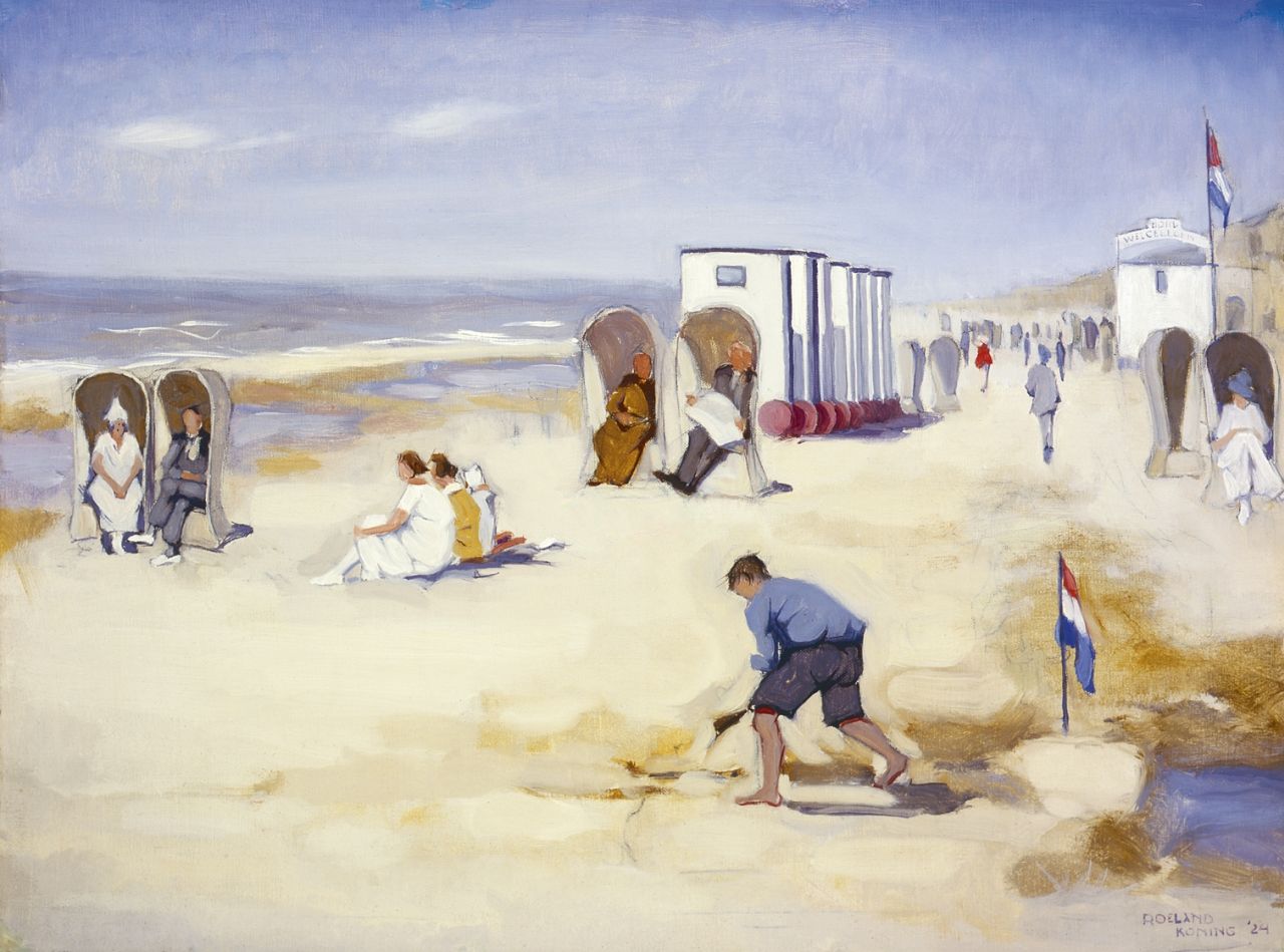 Koning R.  | Roeland Koning, Figures on the beach, oil on canvas 48.3 x 64.0 cm, signed l.r. and dated '24