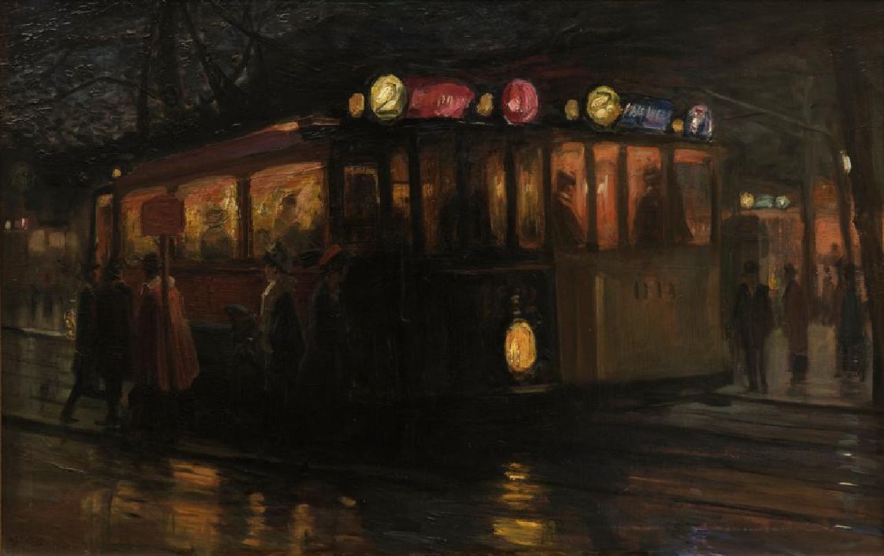 Richters M.J.  | 'Marius' Johannes Richters, Streetcars near the Beursplein, Rotterdam, oil on canvas 70.0 x 110.2 cm, signed l.l. and painted ca. 1913