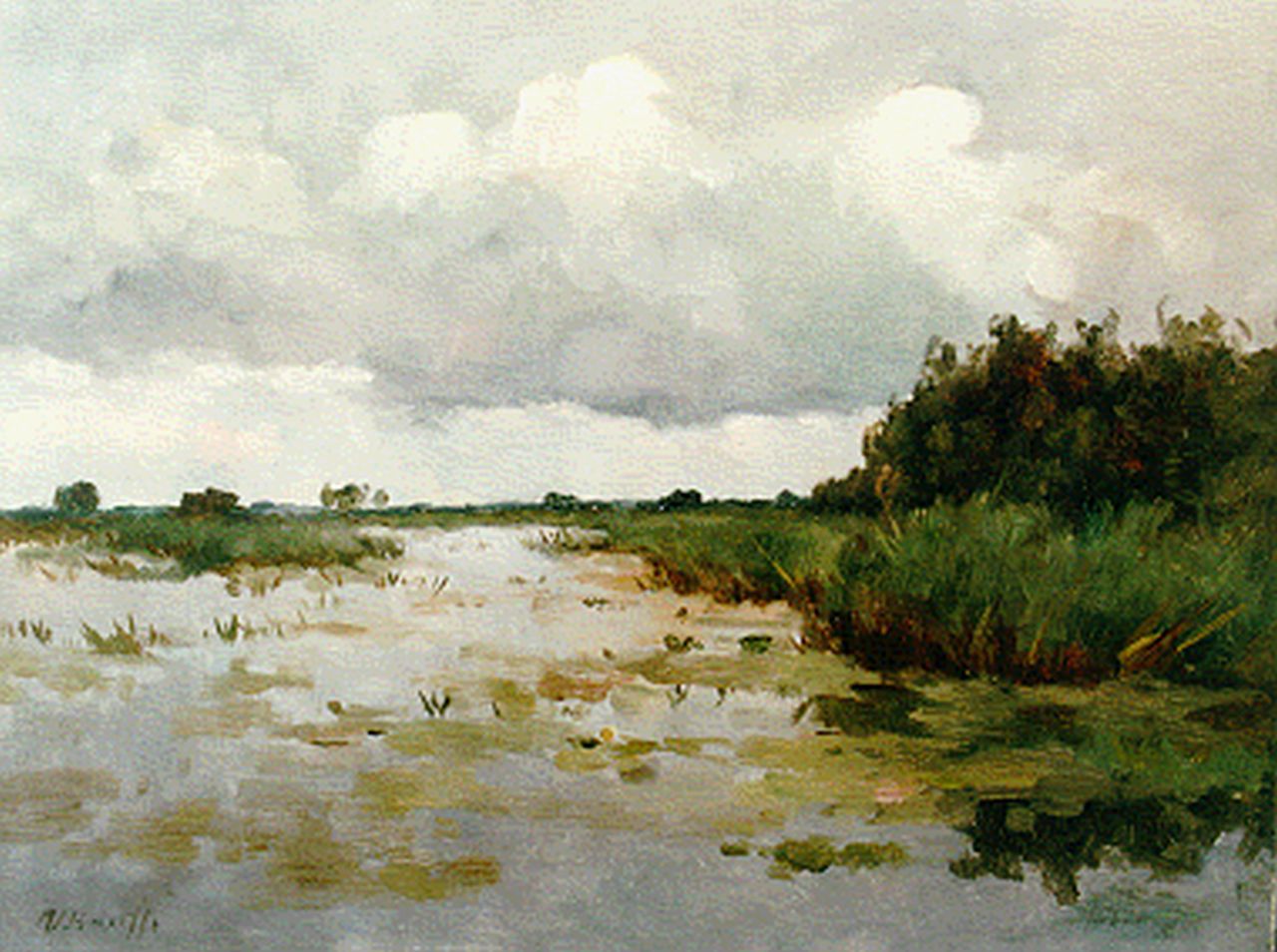 Bauffe V.  | Victor Bauffe, A polder landscape, Kortenhoef, oil on canvas 38.5 x 50.2 cm, signed l.l.