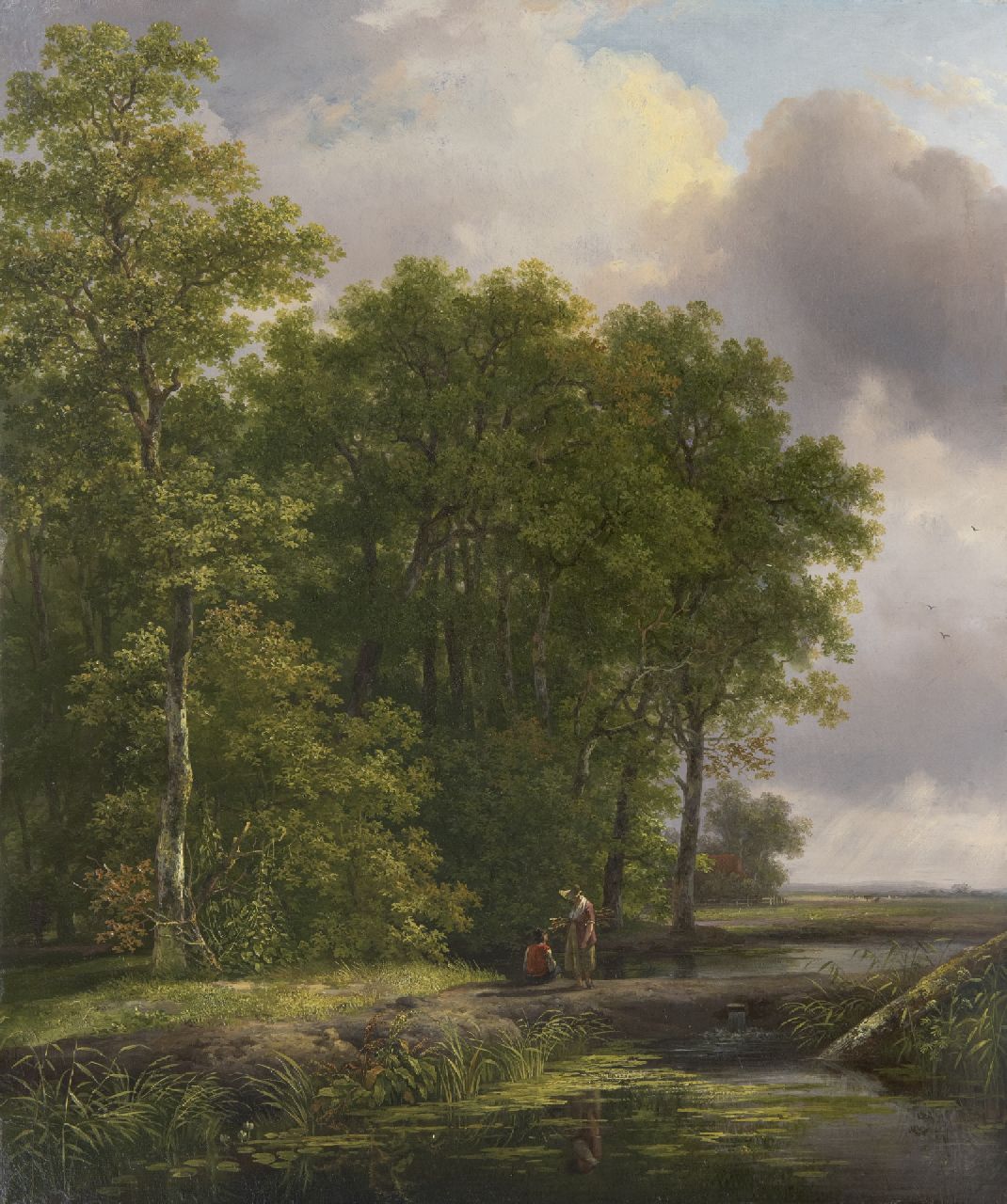 Schelfhout A.  | Andreas Schelfhout, Landfolk on a wooded path, oil on panel 40.8 x 34.2 cm, signed l.l. with initials
