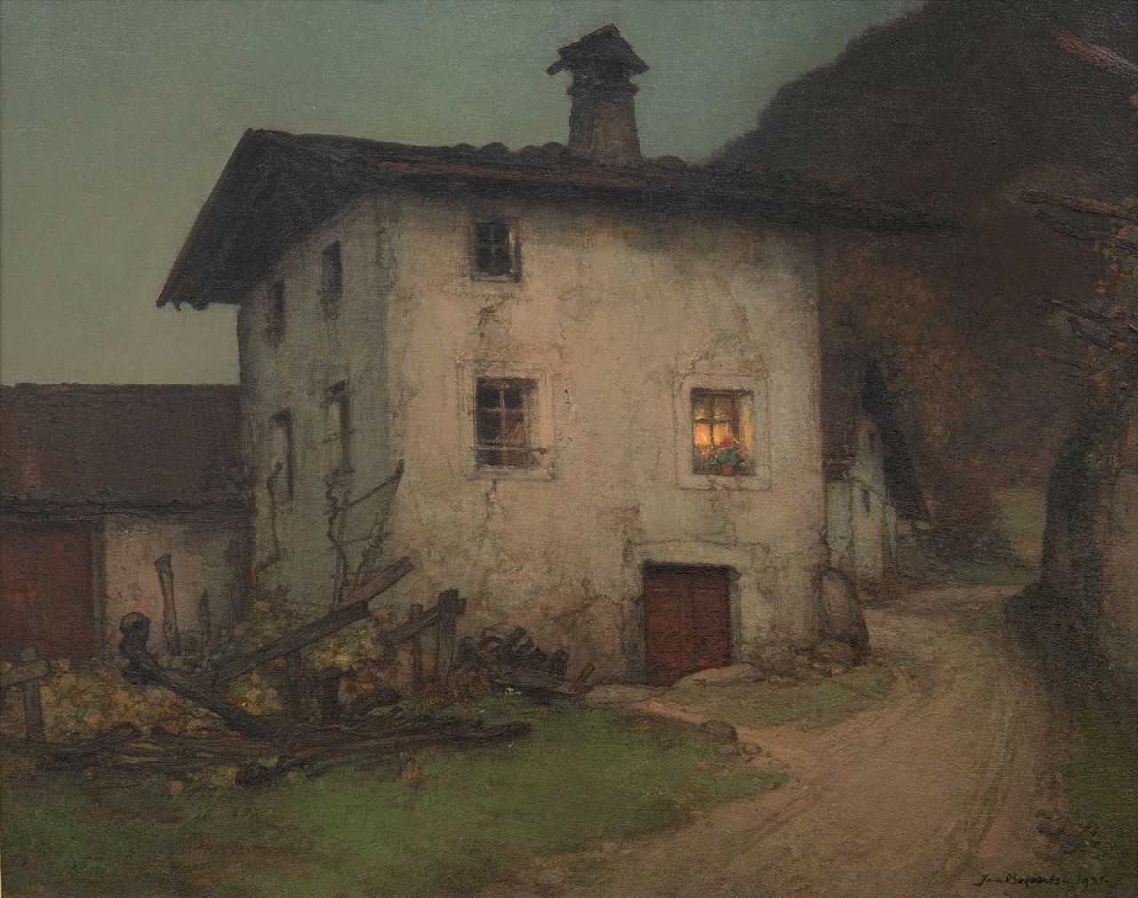 Bogaerts J.J.M.  | Johannes Jacobus Maria 'Jan' Bogaerts | Paintings offered for sale | Eveningh twilight in Mategna near Merano, oil on canvas 40.5 x 50.6 cm, signed l.r. and dated 1931