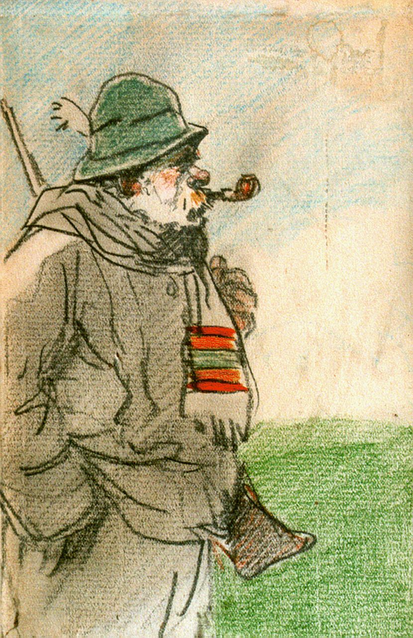 Moerkerk H.A.J.M.  | Hermanus Antonius Josephus Maria 'Herman' Moerkerk, The hunter, coloured pencil on paper 24.3 x 17.5 cm, signed l.l.