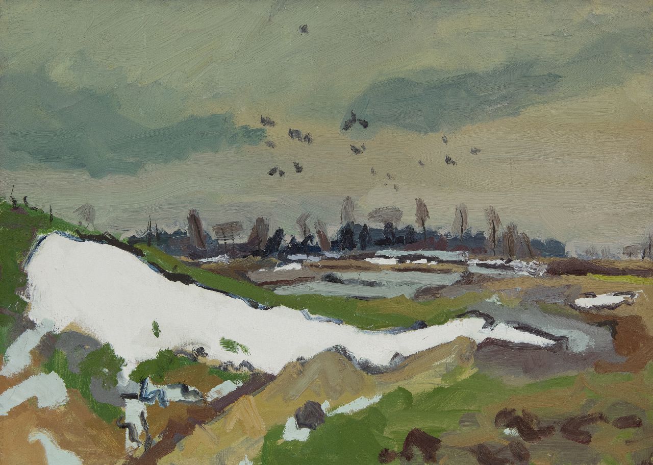 Zee J. van der | Jan van der Zee | Paintings offered for sale | Landscape near Yde, Drenthe, oil on canvas 50.0 x 70.1 cm, signed on the reverse and dated on the reverse '43