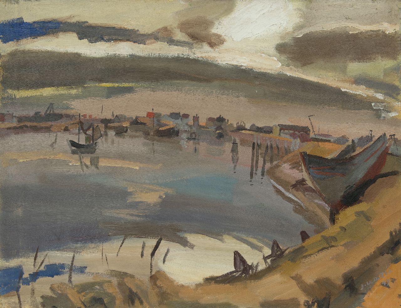 Zee J. van der | Jan van der Zee, Harbour, Groningen, oil on canvas 70.0 x 90.3 cm, signed l.r. and dated '47 Zee J. van der | Jan van der Zee, Harbour, Groningen, oil on canvas 70.0 x 90.3 cm, signed l.r. and dated '47