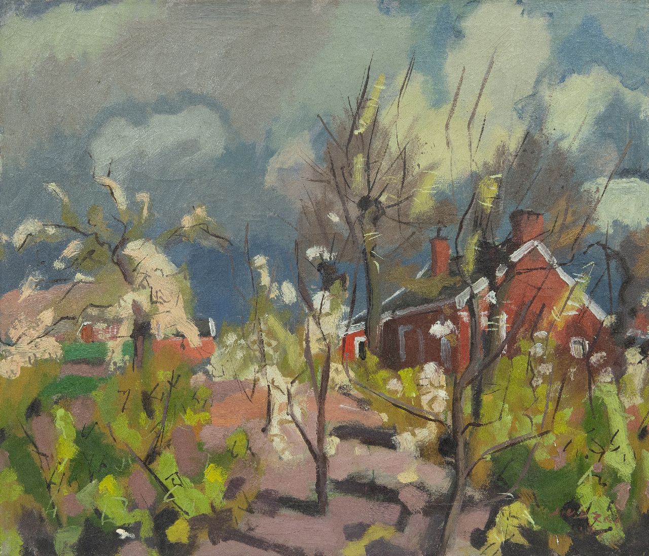 Zee J. van der | Jan van der Zee, Spring landscape, Groningen, oil on canvas 60.0 x 70.2 cm, signed l.r. and dated '44 Zee J. van der | Jan van der Zee, Spring landscape, Groningen, oil on canvas 60.0 x 70.2 cm, signed l.r. and dated '44