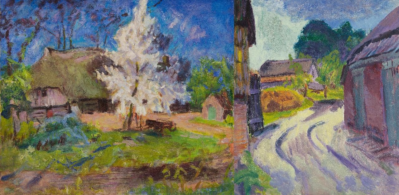 Altink J.  | Jan Altink, Landscape in Essen, Groningen; on the reverse: Country road in Essen, oil on canvas 60.5 x 70.8 cm, signed on the stretcher and painted ca. 1930