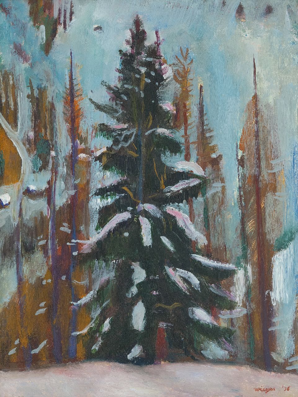 Wiegers J.  | Jan Wiegers, Fir, Frauenkirch (Davos), oil on panel 39.9 x 30.3 cm, signed l.r. and dated '36
