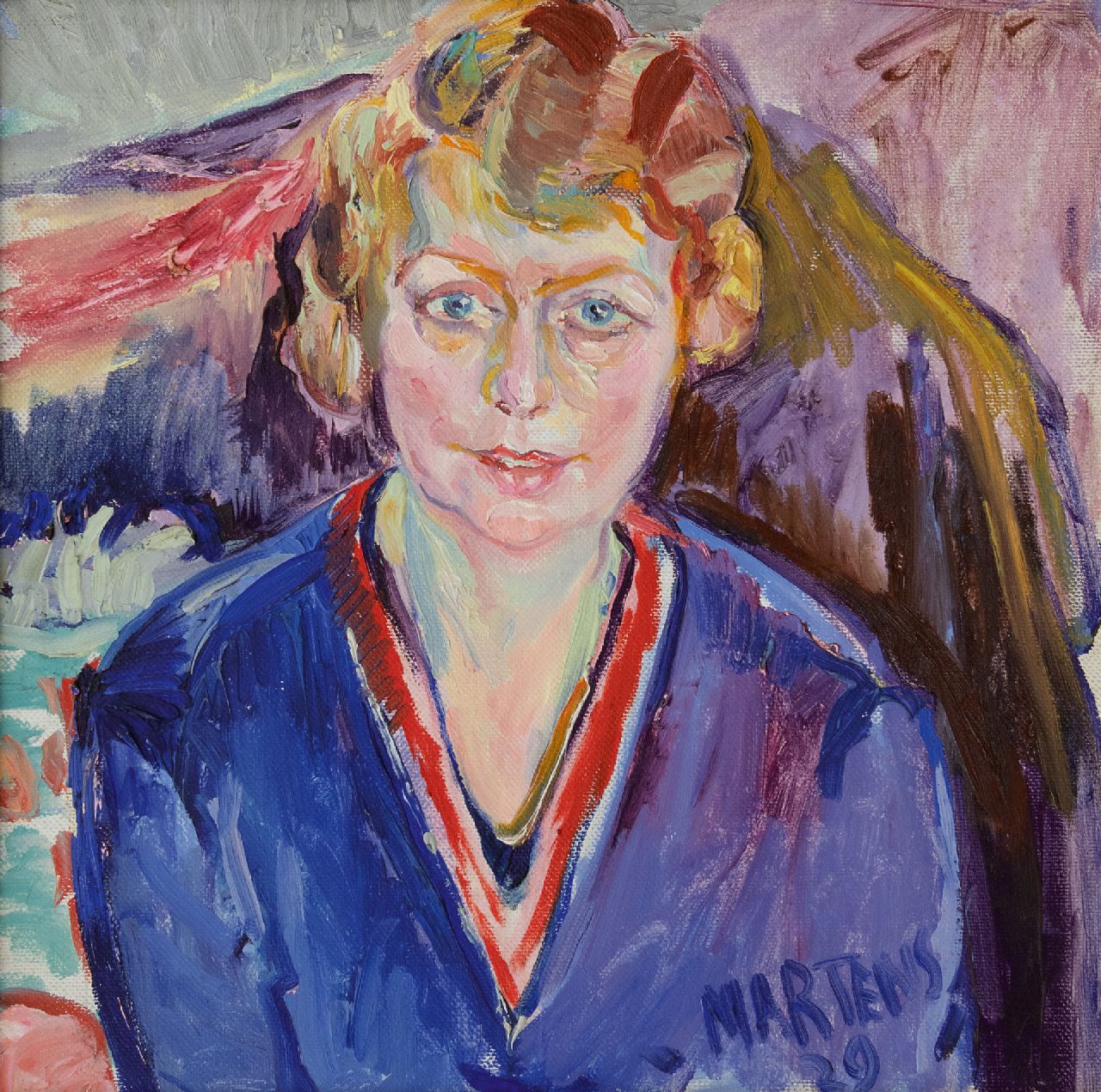 Martens G.G.  | Gijsbert 'George' Martens, Portrait of a woman, oil on canvas 50.4 x 50.2 cm, signed l.r. and dated '29
