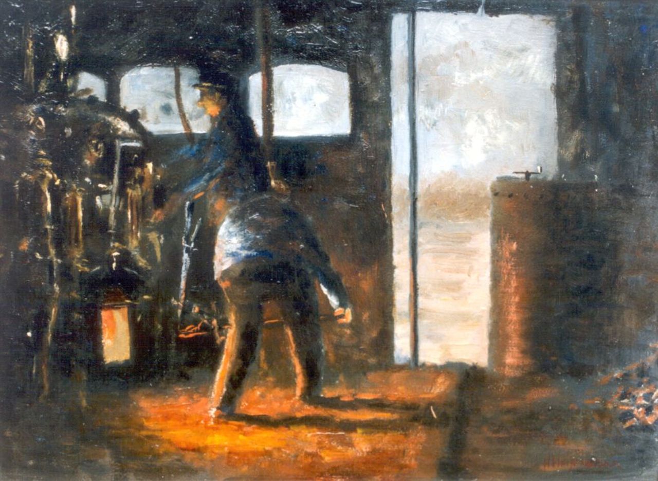 Heijenbrock J.C.H.  | Johan Coenraad Hermann 'Herman' Heijenbrock, Engine drivers, oil on panel 29.0 x 39.5 cm, signed l.r.