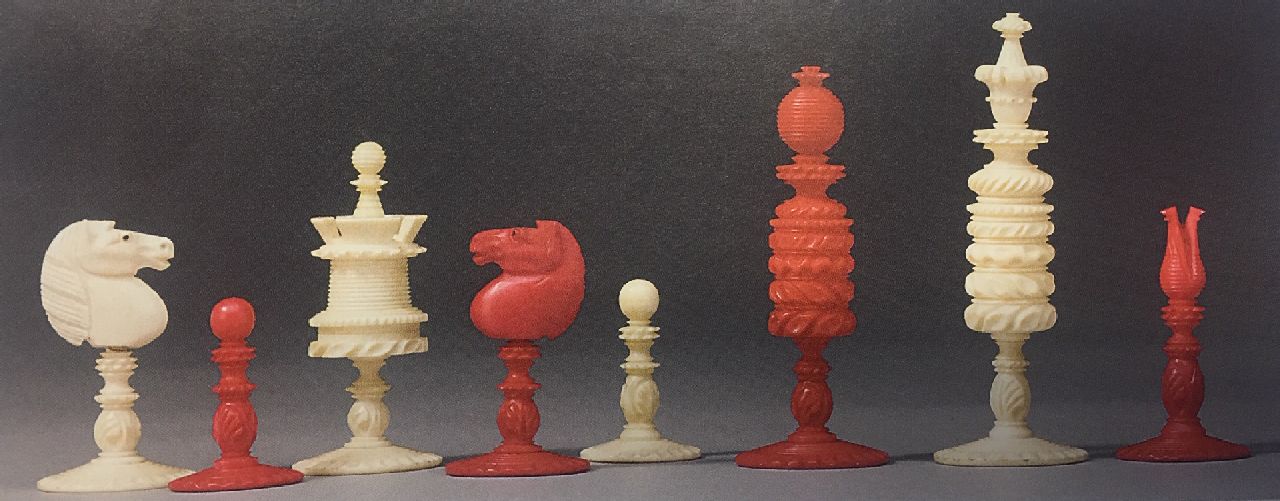 Schaakset   | Schaakset | Sculptures and objects offered for sale | An English Barleycorn pattern ivory chess set, ivory 9.2 x 3.8 cm, executed circa 1860