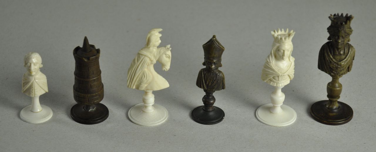 Schaakset   | Schaakset | Sculptures and objects offered for sale | Chess set  'French and Africans', ivory 8.0 cm, executed first half 19th century NOT FOR SALE