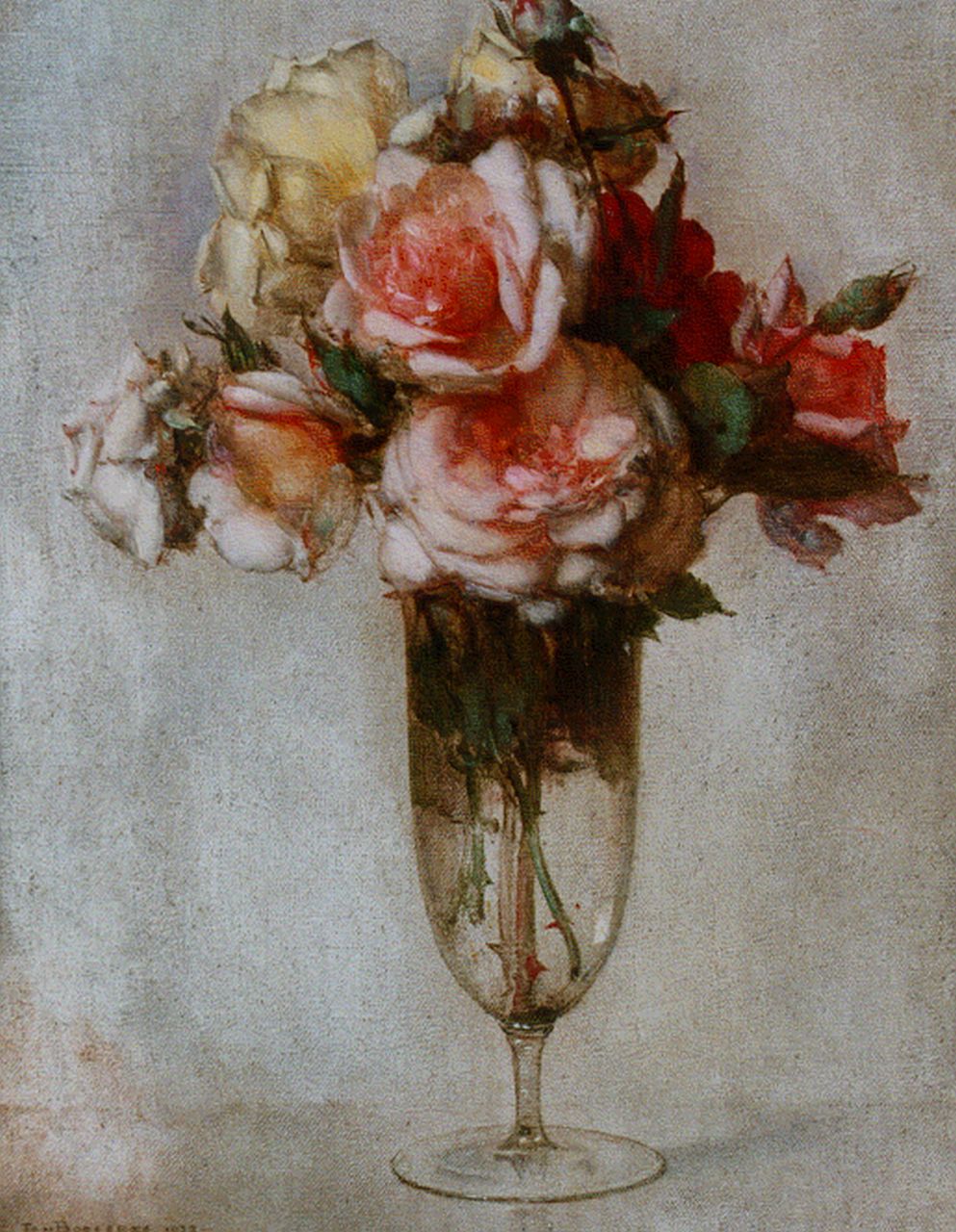 Bogaerts J.J.M.  | Johannes Jacobus Maria 'Jan' Bogaerts, A still life with roses in a glass vase, oil on canvas 40.0 x 30.2 cm, signed l.l. and dated 1927