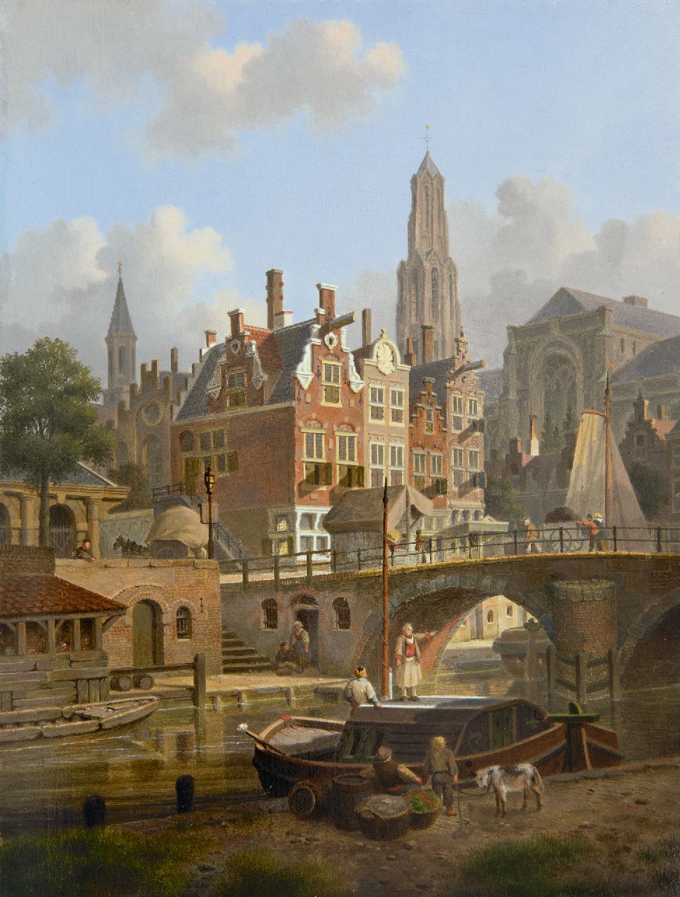 Verheijen J.H.  | Jan Hendrik Verheijen, A capriccio of the Oudegracht and the Domchurch in Utrecht, oil on panel 31.7 x 24.2 cm, signed l.l.
