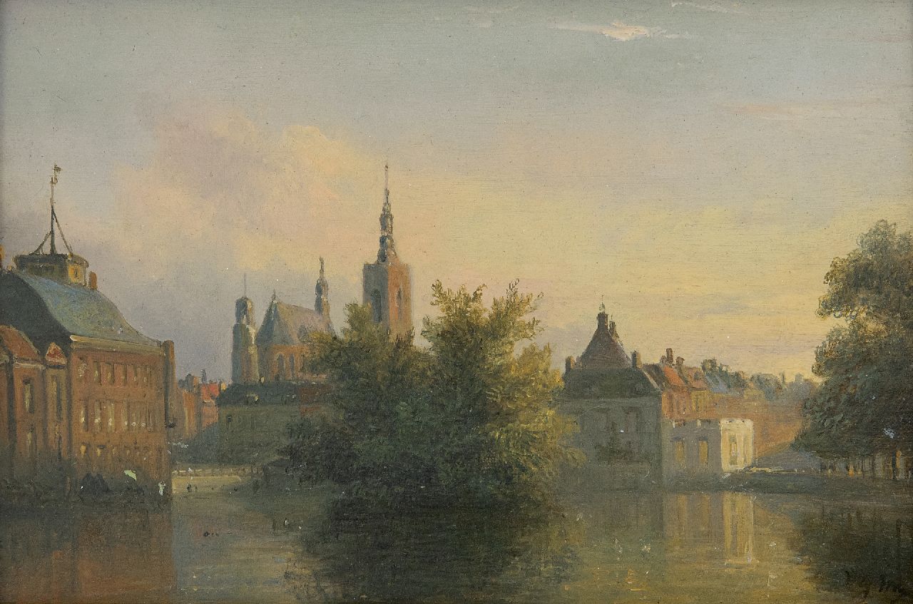 Wagner W.G.  | Willem George Wagner | Paintings offered for sale | A view of the 'Hofvijver', The Hague, oil on panel 13.1 x 18.7 cm, signed l.r.