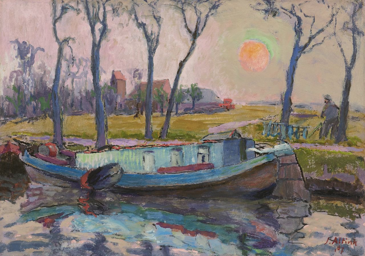 Altink J.  | Jan Altink, Ship in the Reitdiep, oil on canvas 50.0 x 70.8 cm, signed l.r. and dated '67