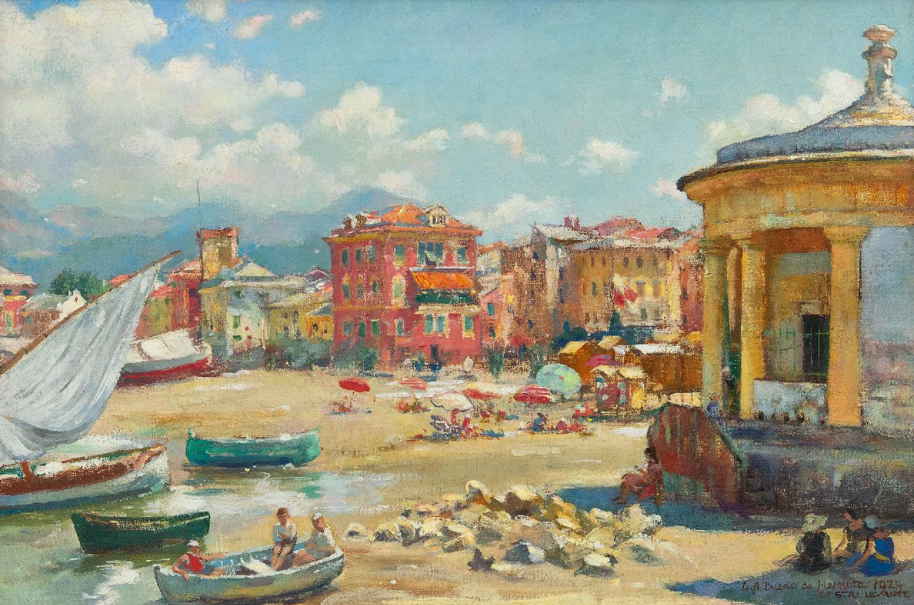 Bueno de Mesquita D.A.  | David Abraham Bueno de Mesquita, The beach of Sestri Levante, oil on canvas 28.6 x 42.6 cm, signed l.r. and dated 'Sestri Levante' 1929