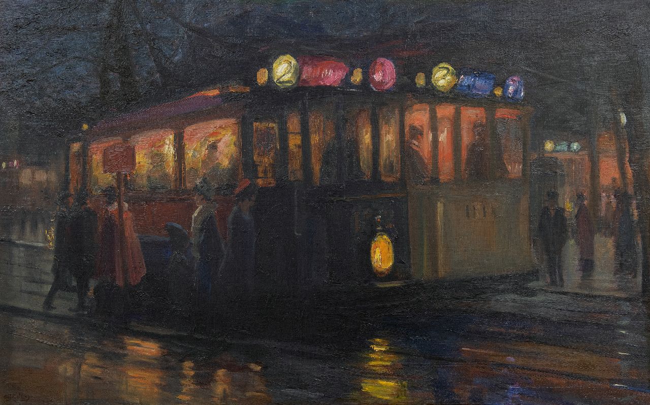 Richters M.J.  | 'Marius' Johannes Richters, Streetcars near the Beursplein, Rotterdam, oil on canvas 70.0 x 110.2 cm, signed l.l. and painted ca. 1913