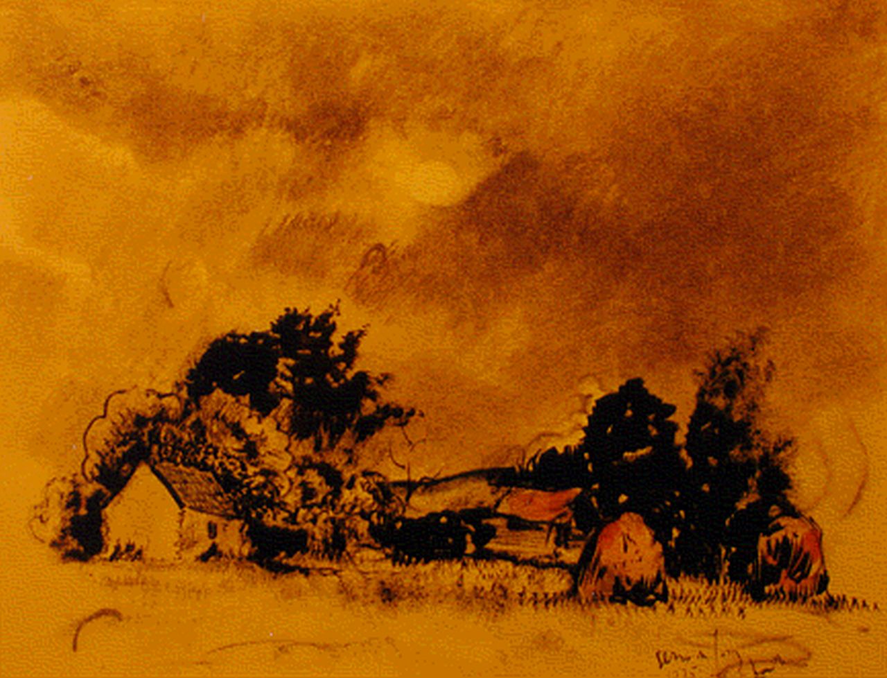 Jong G. de | Gerben 'Germ' de Jong, 'Vierhouten', watercolour on paper 31.0 x 40.5 cm, signed l.r.