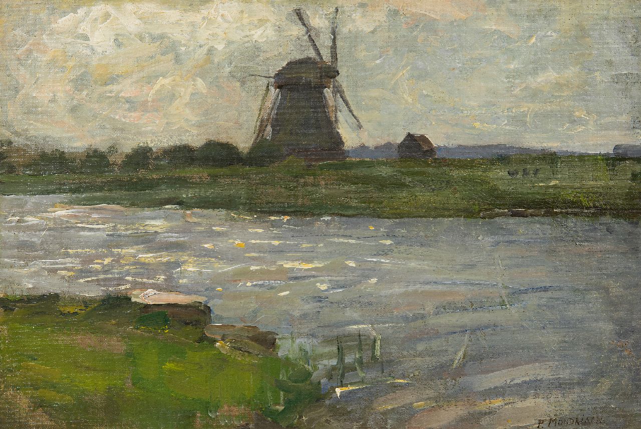 Mondriaan P.C.  | Pieter Cornelis 'Piet' Mondriaan, The Oostzijdse Mill at the Gein, viewed from the Landzicht farmhouse, oil on canvas 27.5 x 40.5 cm, signed l.r. and painted ca. 1902-1903