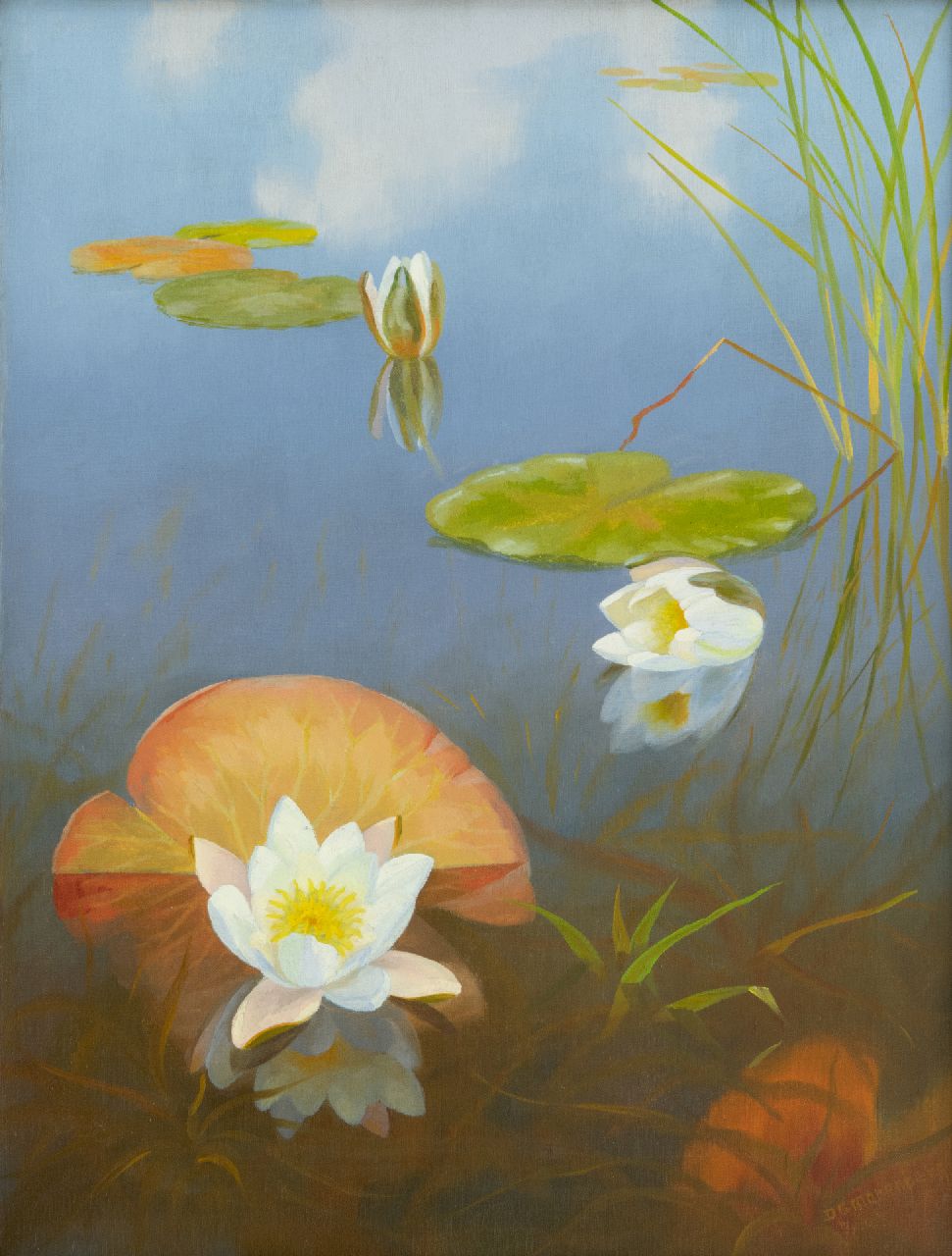Smorenberg D.  | Dirk Smorenberg, Water lilies in the Loosdrechtse Plassen, oil on canvas 54.2 x 41.3 cm, signed l.r.