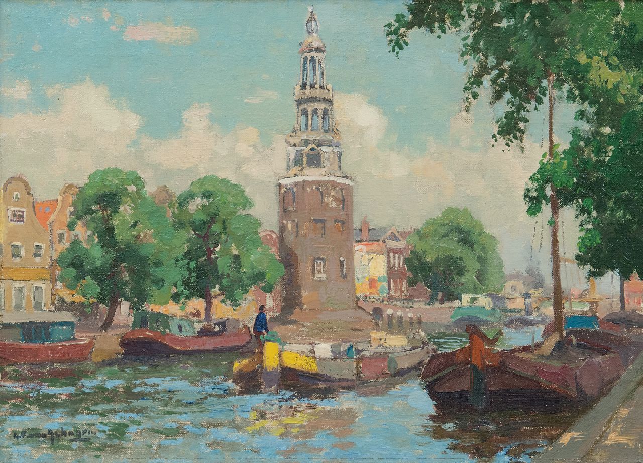 Schagen G.F. van | Gerbrand Frederik van Schagen, The Amste with the Montelbaanstoren, Amsterdam, oil on canvas 25.3 x 35.4 cm, signed l.l.