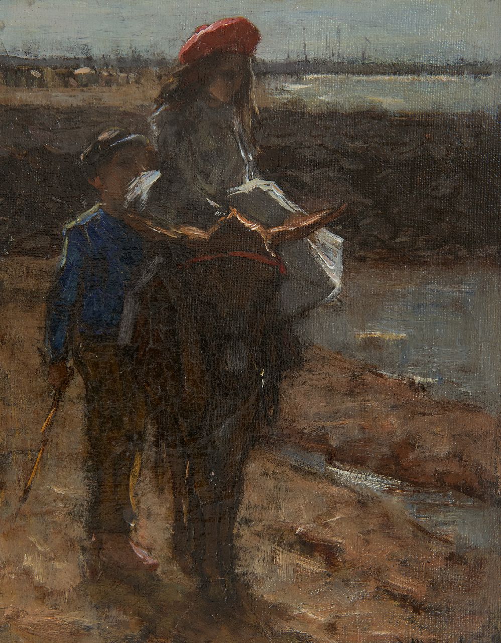 Maarel M. van der | Marinus van der Maarel, At the beach, oil on canvas 24.5 x 19.2 cm, signed l.r.