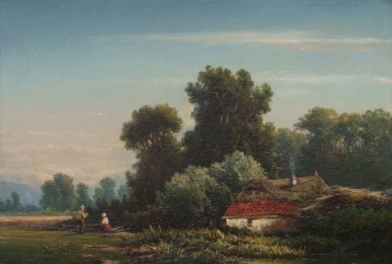 Marinus Heijl | Landfolk on the forest edge, oil on panel, 21.3 x 30.8 cm, signed l.l. with initials