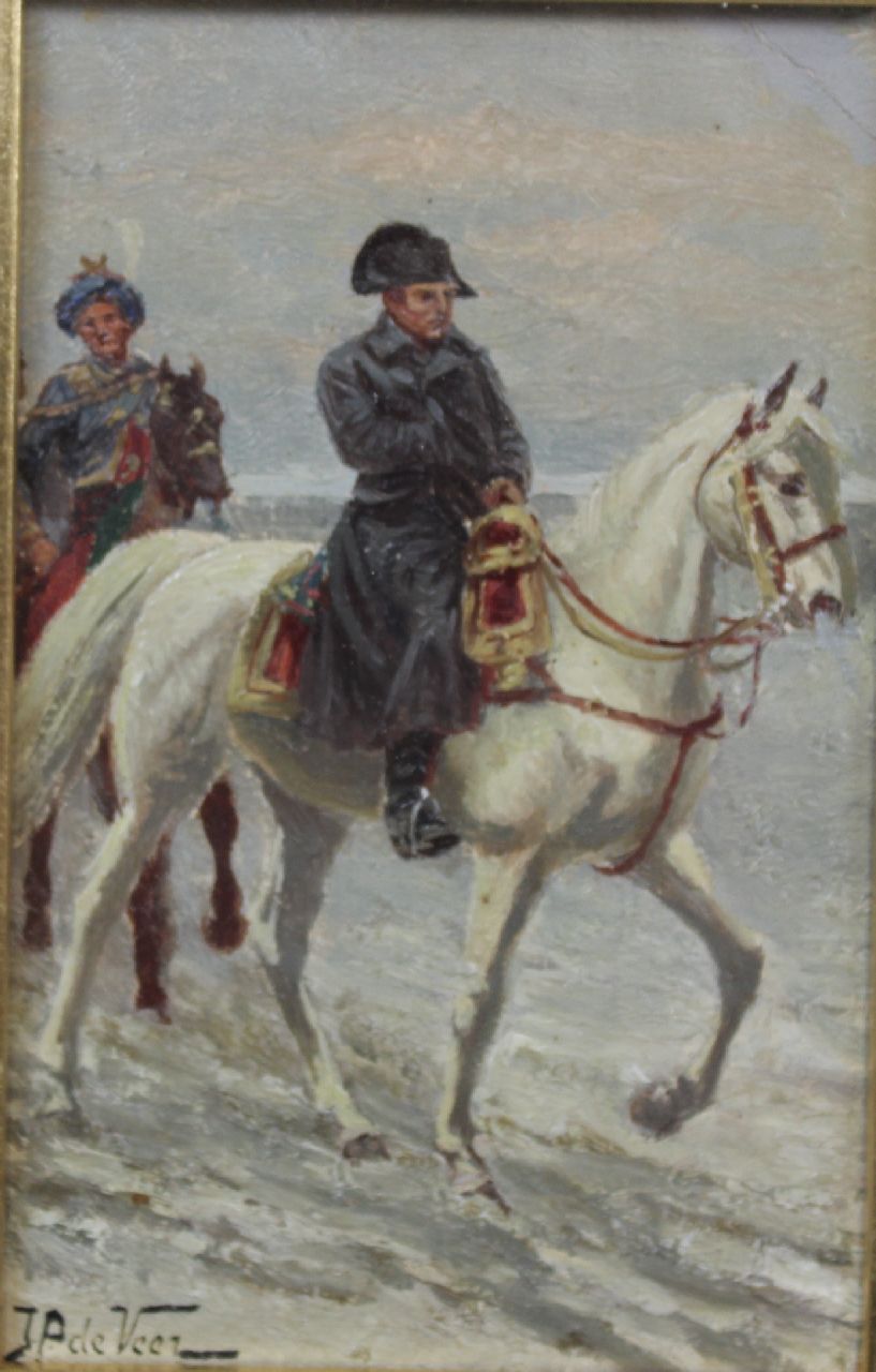 Justus Pieter de Veer | Napoleon Bonaparte on his white horse, oil on paper laid down on board, 13.9 x 8.9 cm, signed l.l. and without frame