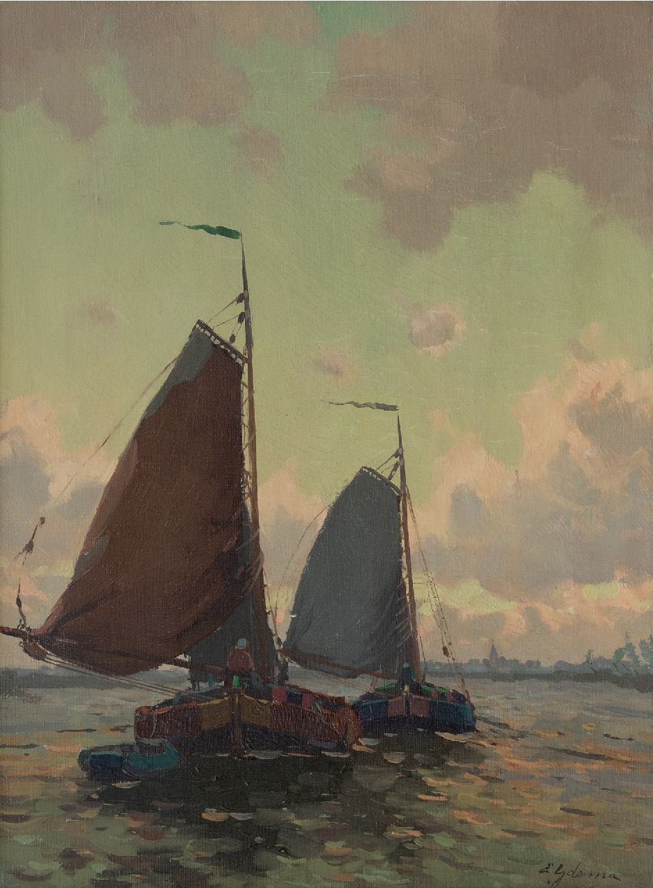 Egnatius Ydema | Barges on their way home, oil on canvas, 40.5 x 30.5 cm, signed l.r.