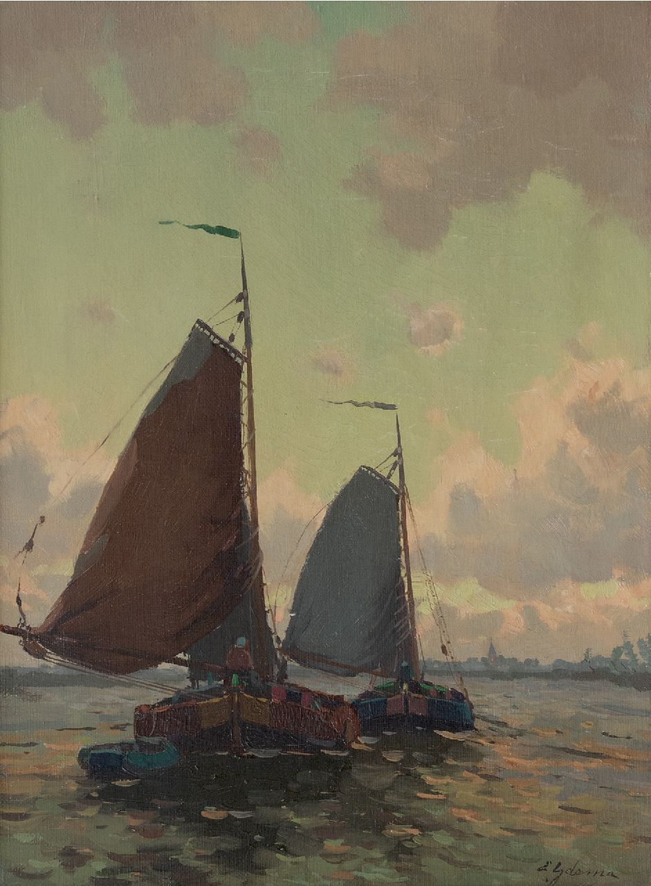 Ydema E.  | Egnatius Ydema, Barges on their way home, oil on canvas 40.5 x 30.5 cm, signed l.r.