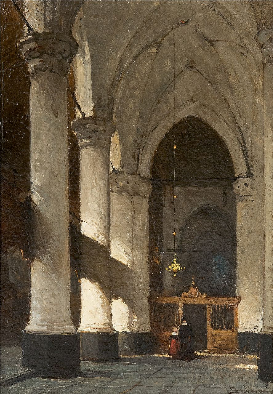 Bosboom J.  | Johannes Bosboom | Paintings offered for sale | The interior of the Grote or Sint-Jacobschurch in The Hague, oil on panel 24.5 x 17.6 cm, signed l.r.