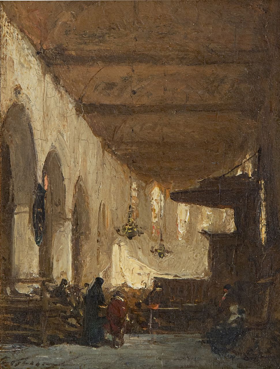 Bosboom J.  | Johannes Bosboom, The Bakenesserkerk in Haarlem, oil on panel 13.7 x 10.9 cm, signed l.l.