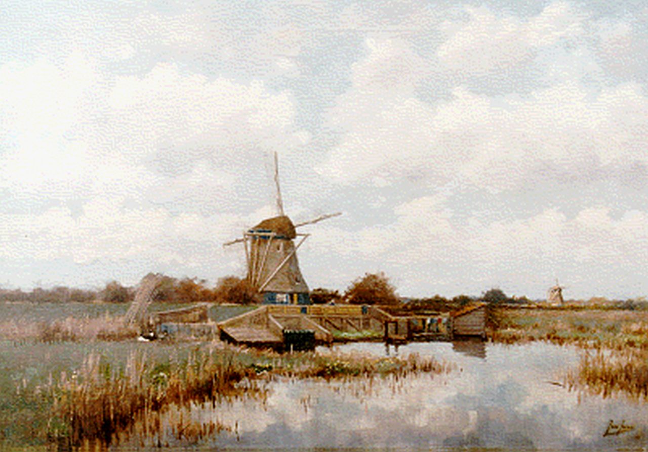 Jans J.  | Jan Jans, A dune landscape with windmill, oil on canvas 45.3 x 64.0 cm, signed l.r. and dated '18