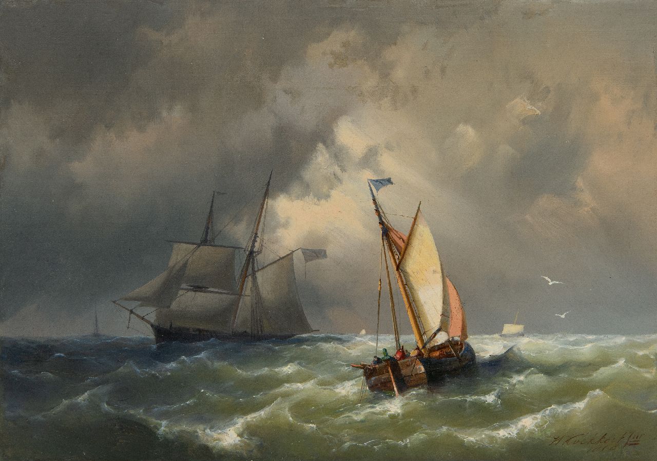 Koekkoek jr. H.  | Hermanus Koekkoek jr., Sailing ships on a choppy sea, oil on canvas 25.3 x 35.3 cm, signed l.r. and dated 1860