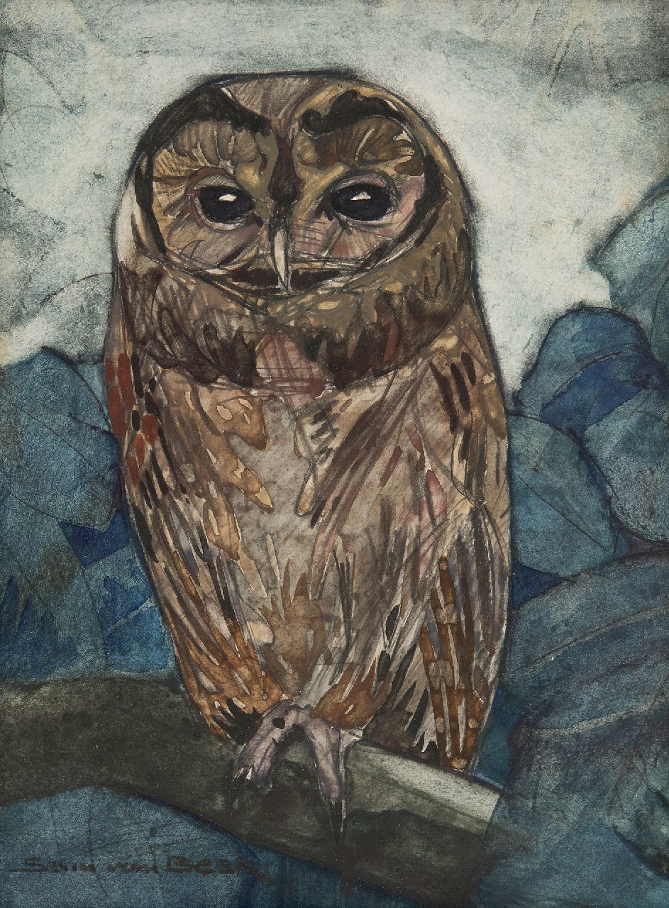 Beek S.J. van | Samuel Joseph 'Sam' van Beek, Wood owl, watercolour on paper 25.5 x 19.2 cm, signed l.l.