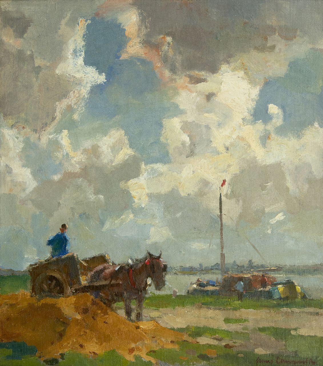 Langeveld F.A.  | Franciscus Arnoldus 'Frans' Langeveld | Paintings offered for sale | Sand digger along the river, oil on canvas 49.9 x 45.3 cm, signed l.r.