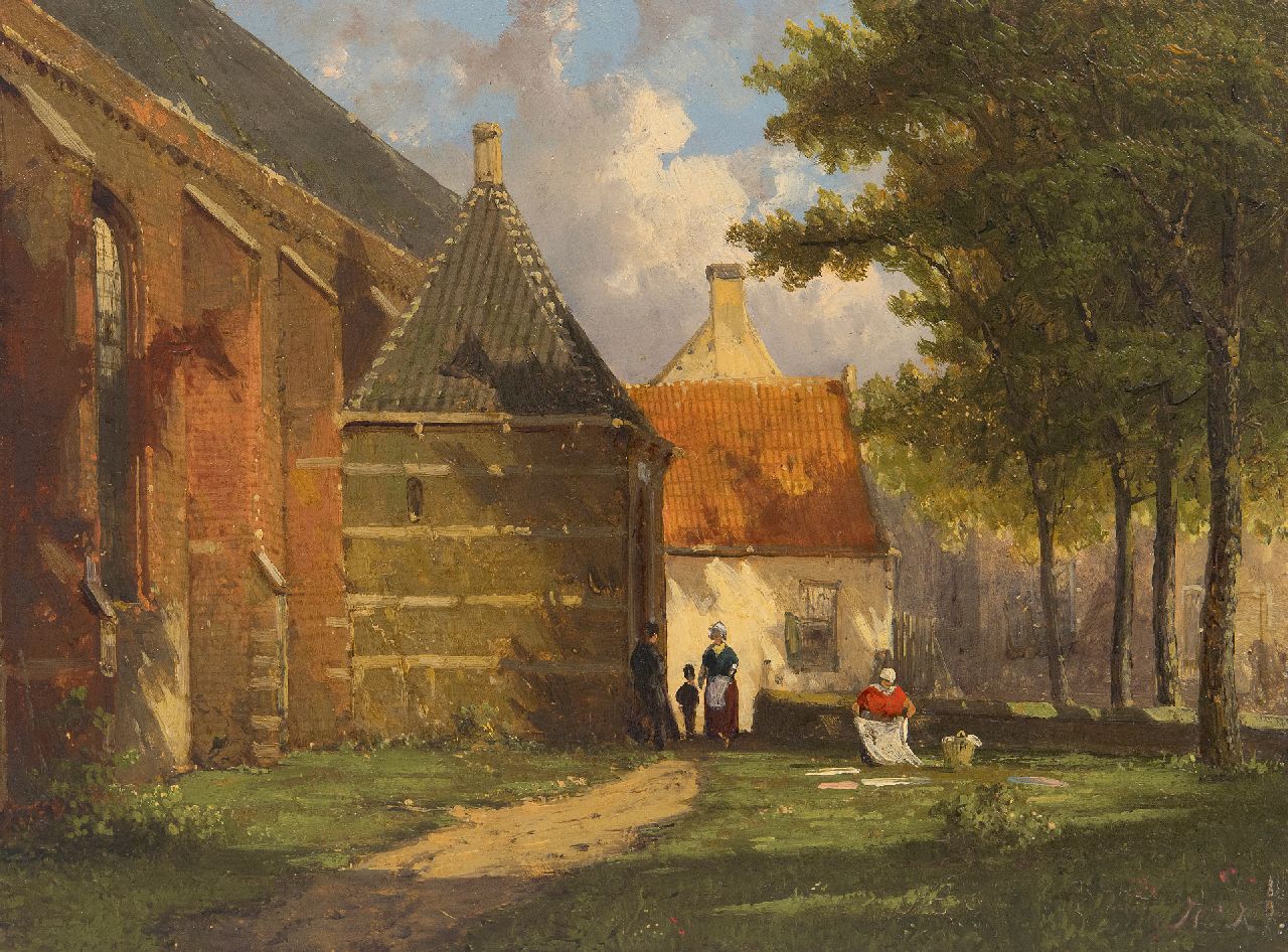 Koekkoek W.  | Willem Koekkoek | Paintings offered for sale | A sunny view of the Zuiderkerk in Enkhuizen, oil on panel 19.1 x 25.6 cm, signed l.r. with initials