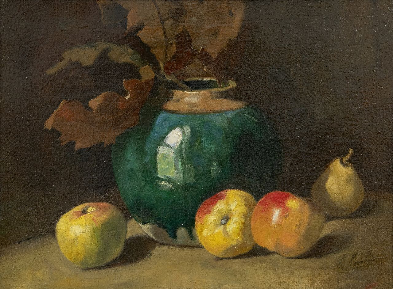 Surie J.  | Jacoba 'Coba' Surie, An autumn still life with a ginger jar and apples, oil on canvas 31.3 x 41.5 cm, signed l.r.
